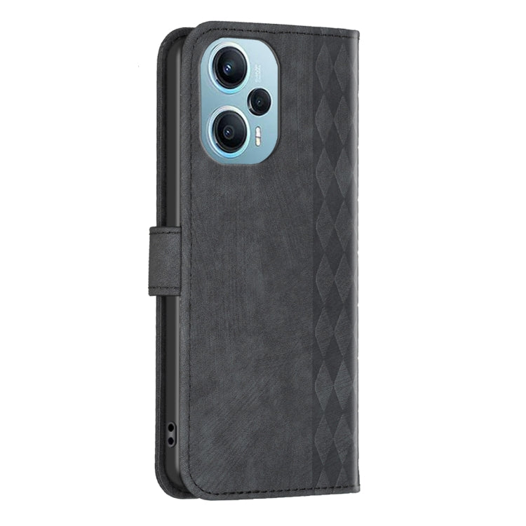 For Xiaomi Poco F5 5G / Redmi Note 12 Turbo Plaid Embossed Leather Phone Case(Black) - Xiaomi Cases by buy2fix | Online Shopping UK | buy2fix