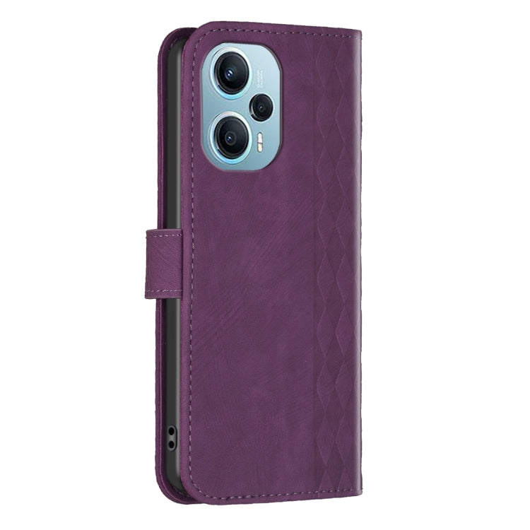 For Xiaomi Poco F5 5G / Redmi Note 12 Turbo Plaid Embossed Leather Phone Case(Purple) - Xiaomi Cases by buy2fix | Online Shopping UK | buy2fix