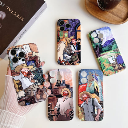 For iPhone 12 Pro Precise Hole Oil Painting Pattern PC Phone Case(Edifice) - iPhone 12 / 12 Pro Cases by buy2fix | Online Shopping UK | buy2fix