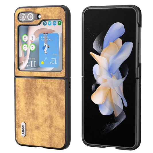 For Samsung Galaxy Z Flip5 ABEEL Retro Litchi Texture PU Phone Case(Brown) - Galaxy Z Flip5 Cases by buy2fix | Online Shopping UK | buy2fix