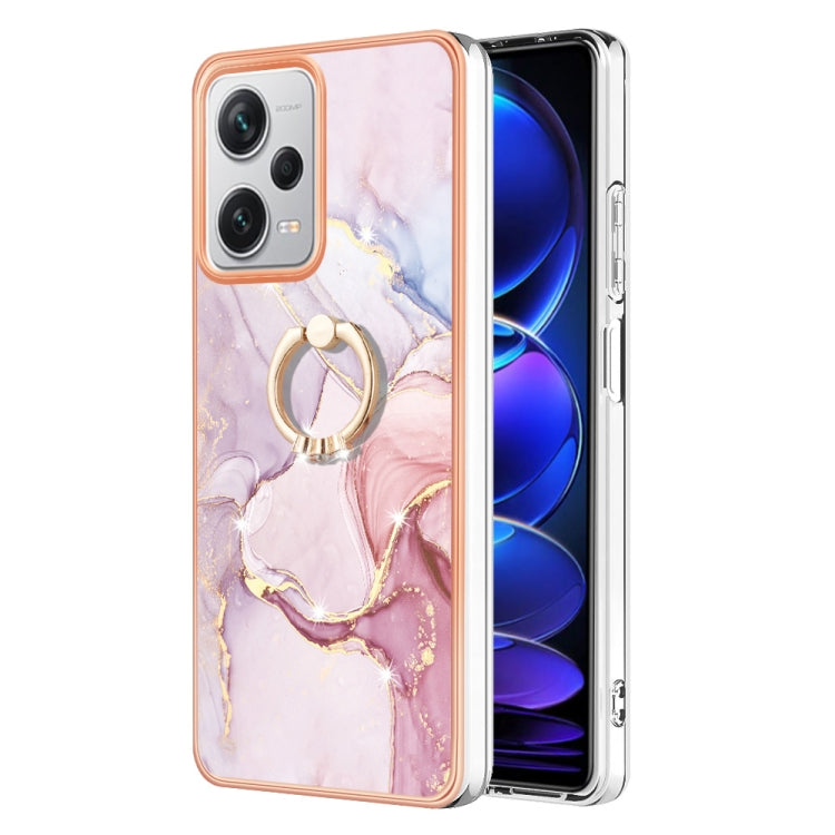 For Xiaomi Redmi Note 12 Pro+ Global Electroplating Marble IMD TPU Phone Case with Ring Holder(Rose Gold 005) - Note 12 Pro+ Cases by buy2fix | Online Shopping UK | buy2fix