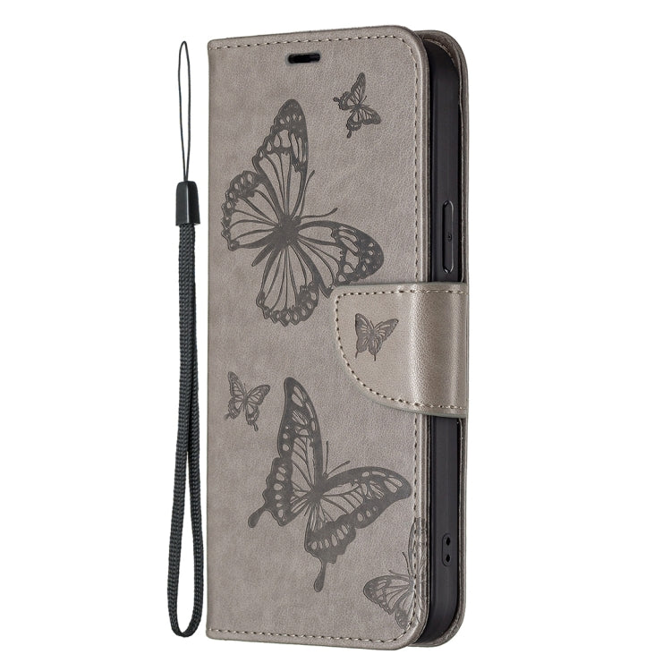 For Xiaomi Redmi Note 12S 4G / Note 11 Two Butterflies Embossing Leather Phone Case(Grey) - Xiaomi Cases by buy2fix | Online Shopping UK | buy2fix