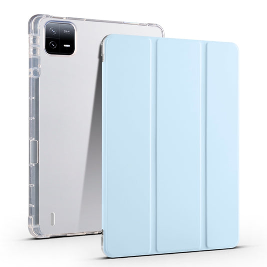 For Xiaomi Pad 6 / 6 Pro 3-fold Clear TPU Smart Leather Tablet Case with Pen Slot(Ice Blue) -  by buy2fix | Online Shopping UK | buy2fix