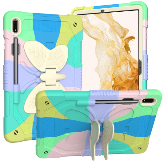 For Samsung Galaxy Tab S8+ / S7+ Butterfly Kickstand Heavy Duty Hard Rugged Tablet Case(Colorful Green) - Galaxy Tab S8+ Cases by buy2fix | Online Shopping UK | buy2fix
