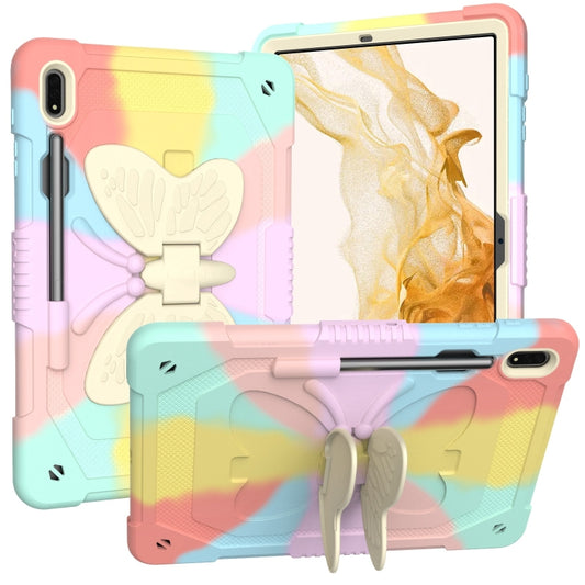 For Samsung Galaxy Tab S8+ / S7+ Butterfly Kickstand Heavy Duty Hard Rugged Tablet Case(Colorful Rose Gold) - Galaxy Tab S8+ Cases by buy2fix | Online Shopping UK | buy2fix