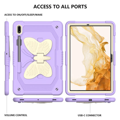 For Samsung Galaxy Tab S8+ / S7+ Butterfly Kickstand Heavy Duty Hard Rugged Tablet Case(Beige+Raro Purple) - Galaxy Tab S8+ Cases by buy2fix | Online Shopping UK | buy2fix