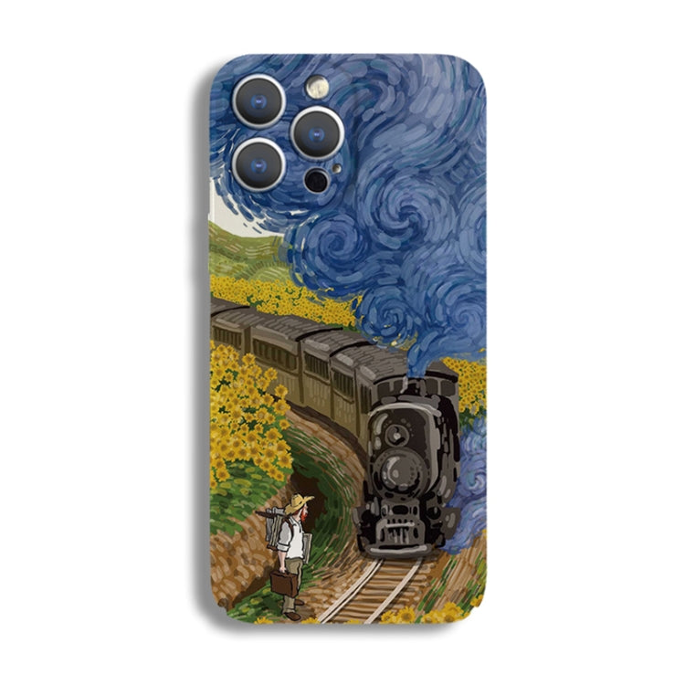 For iPhone 14 Precise Hole Oil Painting Pattern PC Phone Case(Train) - iPhone 14 Cases by buy2fix | Online Shopping UK | buy2fix