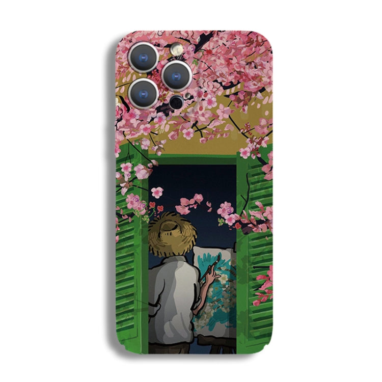 For iPhone 14 Precise Hole Oil Painting Pattern PC Phone Case(Peach Blossom) - iPhone 14 Cases by buy2fix | Online Shopping UK | buy2fix