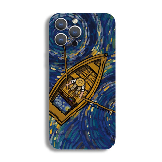 For iPhone 14 Plus Precise Hole Oil Painting Pattern PC Phone Case(Boating) - iPhone 14 Plus Cases by buy2fix | Online Shopping UK | buy2fix