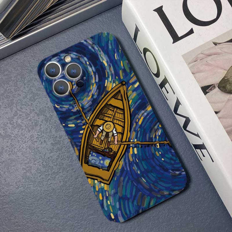 For iPhone 14 Plus Precise Hole Oil Painting Pattern PC Phone Case(Boating) - iPhone 14 Plus Cases by buy2fix | Online Shopping UK | buy2fix