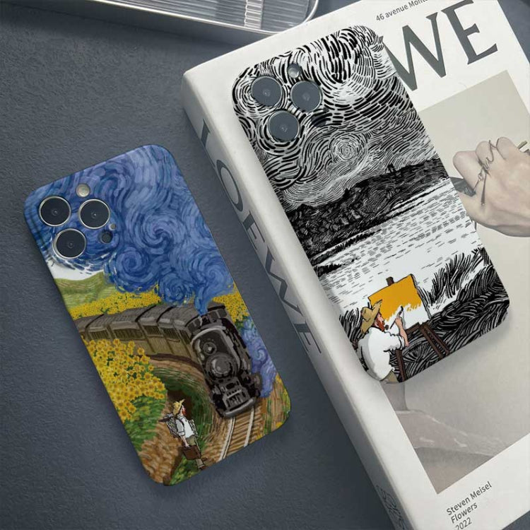 For iPhone 13 mini Precise Hole Oil Painting Pattern PC Phone Case(Train) - iPhone 13 mini Cases by buy2fix | Online Shopping UK | buy2fix