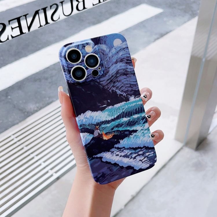 For iPhone XR Precise Hole Oil Painting Pattern PC Phone Case(Sea Wave) - More iPhone Cases by buy2fix | Online Shopping UK | buy2fix