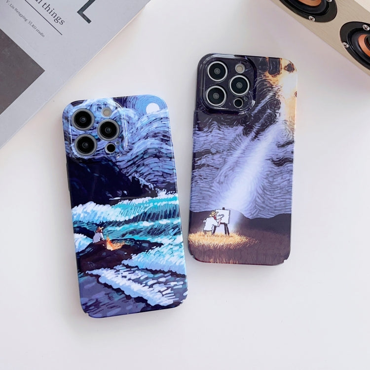 For iPhone 8 Plus / 7 Plus Precise Hole Oil Painting Pattern PC Phone Case(Sea Wave) - More iPhone Cases by buy2fix | Online Shopping UK | buy2fix