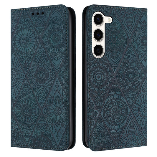 For Samsung Galaxy S23+ 5G Ethnic Embossed Adsorption Leather Phone Case(Blue) - Galaxy S23+ 5G Cases by buy2fix | Online Shopping UK | buy2fix