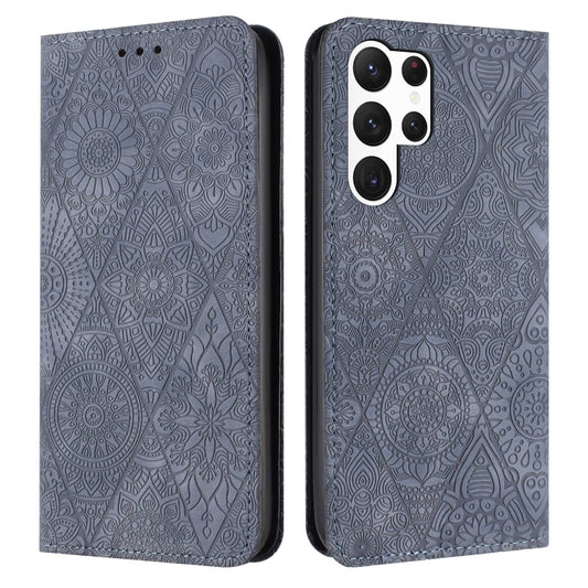 For Samsung Galaxy S23 Ultra 5G Ethnic Embossed Adsorption Leather Phone Case(Grey) - Galaxy S23 Ultra 5G Cases by buy2fix | Online Shopping UK | buy2fix