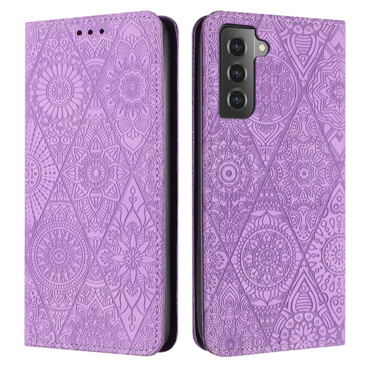 For Samsung Galaxy S21+ 5G Ethnic Embossed Adsorption Leather Phone Case(Purple) - Galaxy S21+ 5G Cases by buy2fix | Online Shopping UK | buy2fix