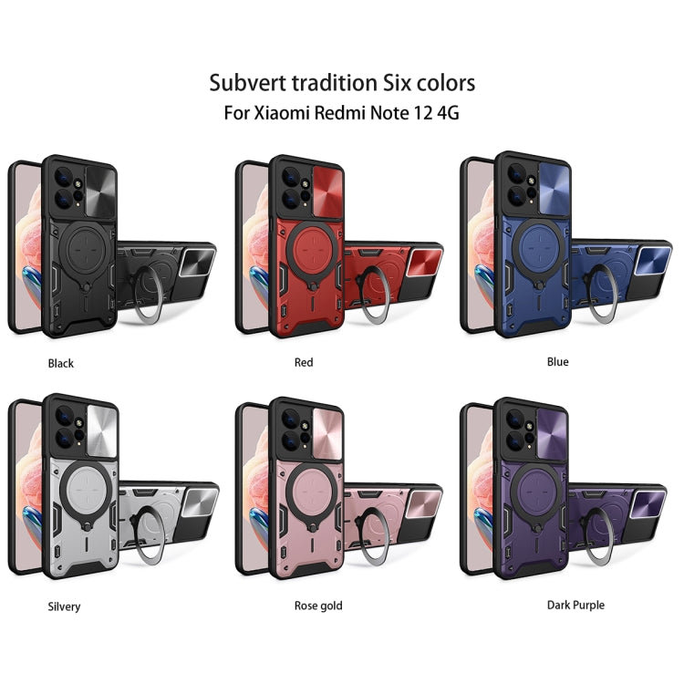 For Xiaomi Redmi Note 12 4G CD Texture Sliding Camshield Magnetic Holder Phone Case(Purple) - Xiaomi Cases by buy2fix | Online Shopping UK | buy2fix