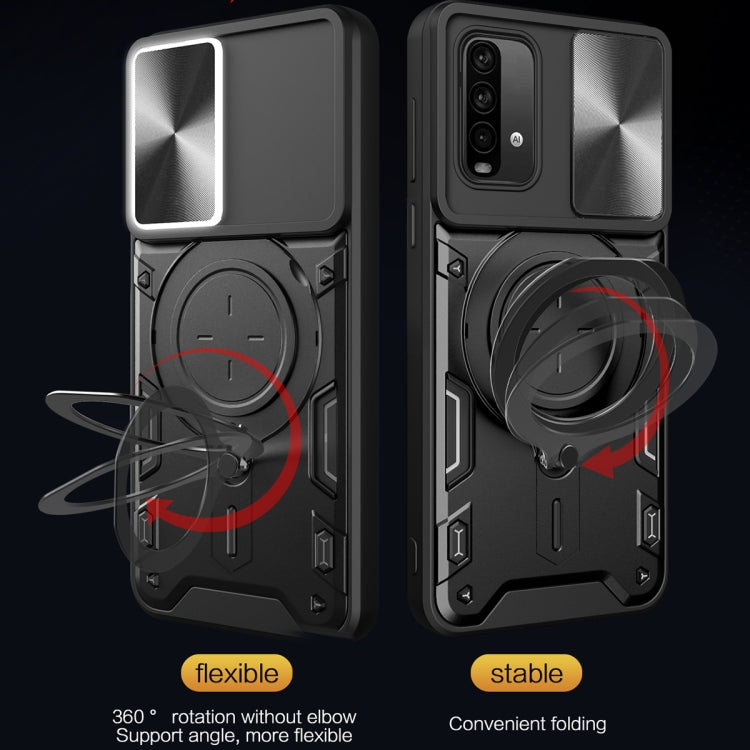 For Xiaomi Redmi Note 9 4G / Poco M3 CD Texture Sliding Camshield Magnetic Holder Phone Case(Black) - Xiaomi Cases by buy2fix | Online Shopping UK | buy2fix