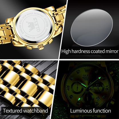 OLEVS 2889 Men Multifunctional Luminous Waterproof Quartz Watch(Gold) - Metal Strap Watches by OLEVS | Online Shopping UK | buy2fix