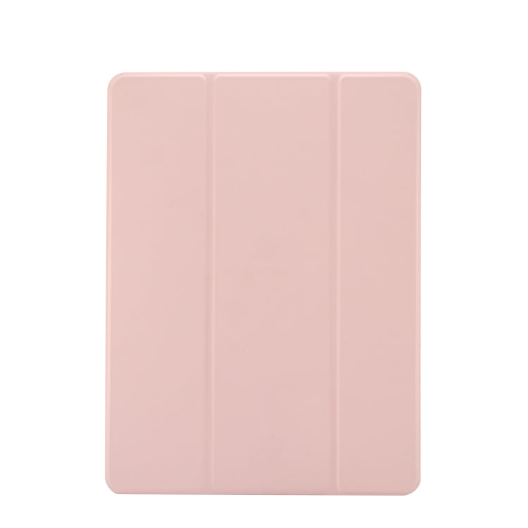 For iPad 10.2 2021 / 2020 / 2019 3-folding Electric Pressed Skin Texture Horizontal Flip Shockproof Transparent TPU + PU Leather Case with Holder & Pen Slot & Sleep / Wake-up Function(Light Pink) - Apple Accessories by buy2fix | Online Shopping UK | buy2fix