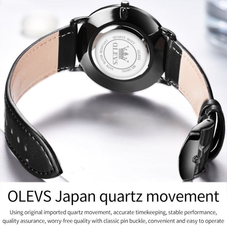 OLEVS 5869 Men Business Waterproof Genuine Leather Strap Quartz Watch(Blue + Dark Brown) - Leather Strap Watches by OLEVS | Online Shopping UK | buy2fix