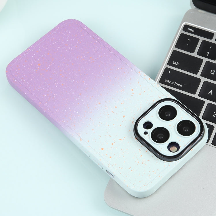 For iPhone 14 Gradient Starry Silicone Phone Case with Lens Film(White Purple) - iPhone 14 Cases by buy2fix | Online Shopping UK | buy2fix