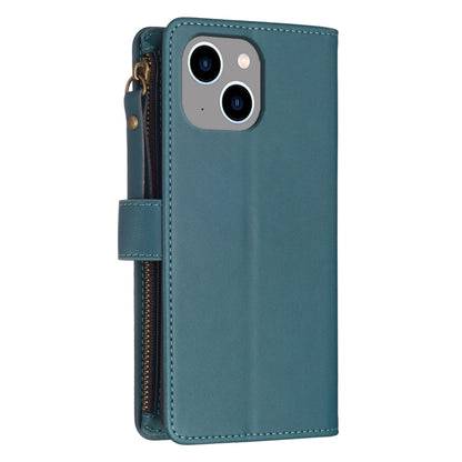 For iPhone 14 Plus 9 Card Slots Zipper Wallet Leather Flip Phone Case(Green) - iPhone 14 Plus Cases by buy2fix | Online Shopping UK | buy2fix