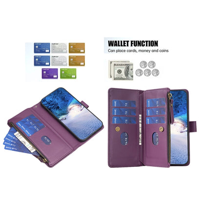For iPhone 14 Pro 9 Card Slots Zipper Wallet Leather Flip Phone Case(Dark Purple) - iPhone 14 Pro Cases by buy2fix | Online Shopping UK | buy2fix