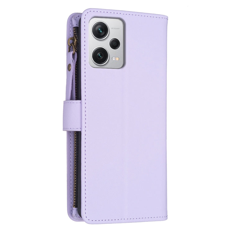 For Xiaomi Redmi Note 12 Pro+ 5G Global 9 Card Slots Zipper Wallet Leather Flip Phone Case(Light Purple) - Note 12 Pro+ Cases by buy2fix | Online Shopping UK | buy2fix