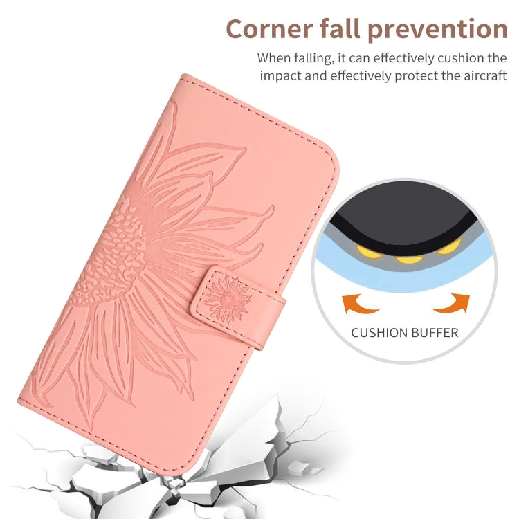 For iPhone 15 Pro Skin Feel Sun Flower Embossed Flip Leather Phone Case with Lanyard(Pink) - iPhone 15 Pro Cases by buy2fix | Online Shopping UK | buy2fix