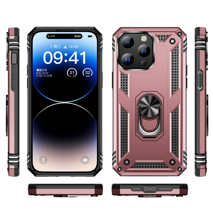 For iPhone 15 Shockproof TPU + PC Phone Case with Holder(Rose Gold) - iPhone 15 Cases by buy2fix | Online Shopping UK | buy2fix