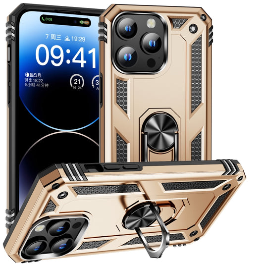 For iPhone 15 Pro Max Shockproof TPU + PC Phone Case with Holder(Gold) - iPhone 15 Pro Max Cases by buy2fix | Online Shopping UK | buy2fix