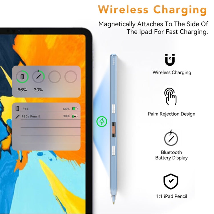 P10s Transparent Case Wireless Charging Stylus Pen for iPad 2018 or Later(Blue) - Stylus Pen by buy2fix | Online Shopping UK | buy2fix