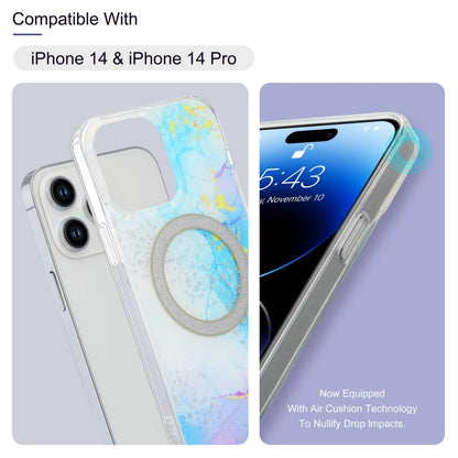 For iPhone 15 Plus Dual-side IMD Marble Magsafe Phone Case(White Purple) - iPhone 15 Plus Cases by buy2fix | Online Shopping UK | buy2fix