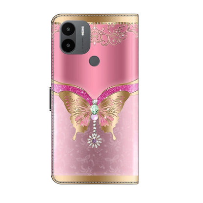 For Xiaomi Redmi A1+ / A2 / A2+ Crystal 3D Shockproof Protective Leather Phone Case(Pink Bottom Butterfly) - Xiaomi Cases by buy2fix | Online Shopping UK | buy2fix