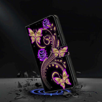 For Xiaomi Redmi 10C Crystal 3D Shockproof Protective Leather Phone Case(Purple Flower Butterfly) - Xiaomi Cases by buy2fix | Online Shopping UK | buy2fix