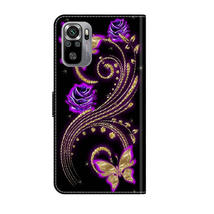 For Xiaomi Redmi Note 10 4G Crystal 3D Shockproof Protective Leather Phone Case(Purple Flower Butterfly) - Xiaomi Cases by buy2fix | Online Shopping UK | buy2fix