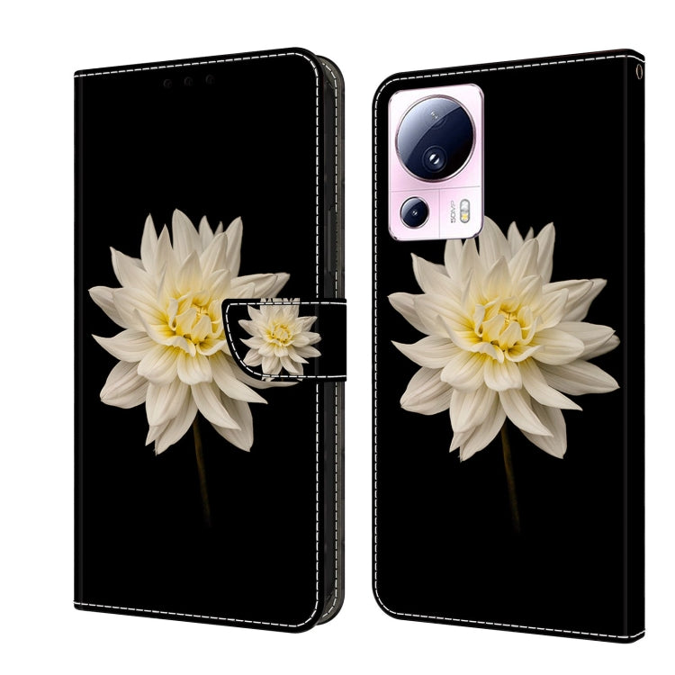 For Xiaomi 13 Lite Crystal 3D Shockproof Protective Leather Phone Case(White Flower) - 13 Lite Cases by buy2fix | Online Shopping UK | buy2fix