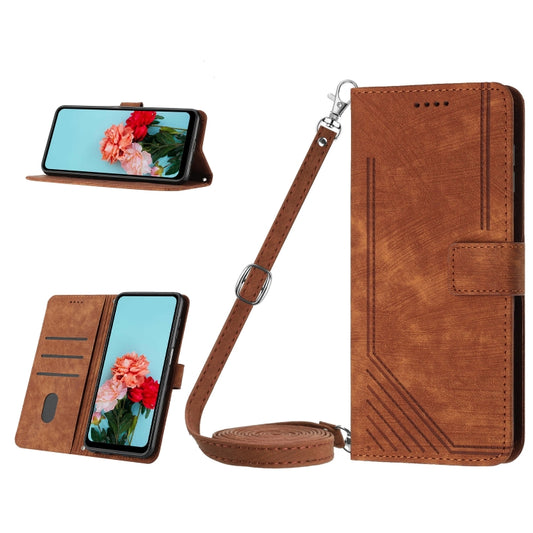 For Infinix Note 30/Note 30 5G Skin Feel Stripe Pattern Leather Phone Case with Lanyard(Brown) - Infinix Cases by buy2fix | Online Shopping UK | buy2fix