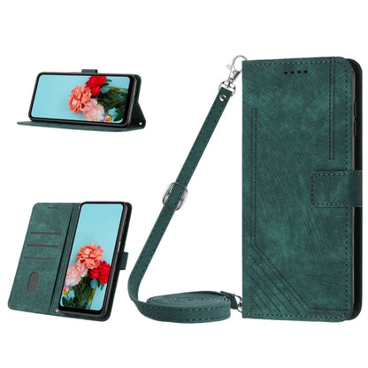 For Infinix Hot 30 Play NFC Skin Feel Stripe Pattern Leather Phone Case with Lanyard(Green) - Infinix Cases by buy2fix | Online Shopping UK | buy2fix