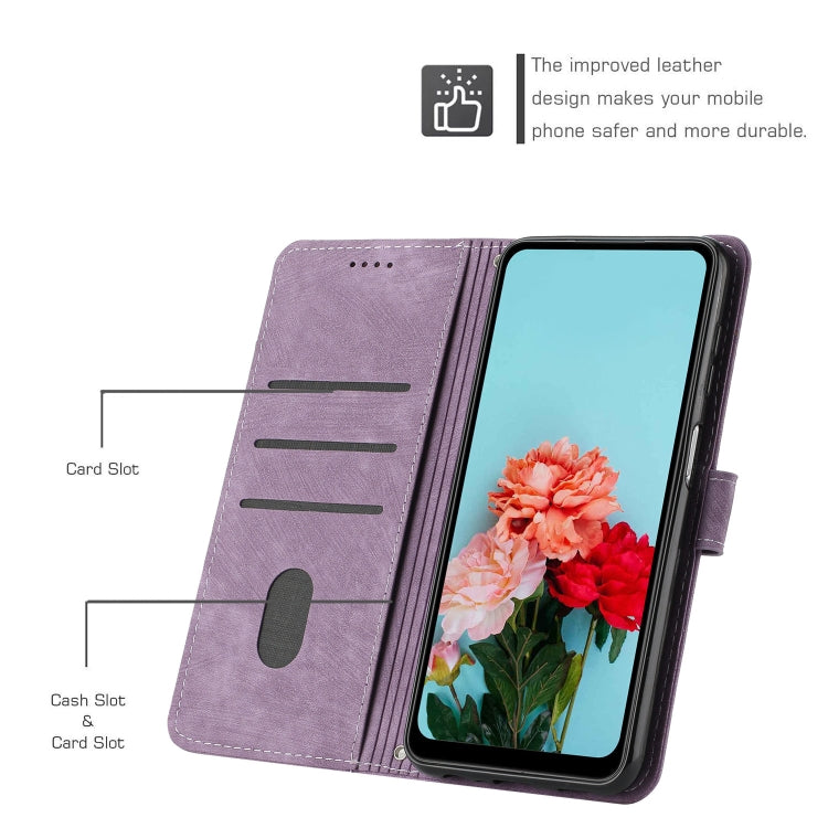 For Infinix Hot 30 Play NFC Skin Feel Stripe Pattern Leather Phone Case with Lanyard(Purple) - Infinix Cases by buy2fix | Online Shopping UK | buy2fix