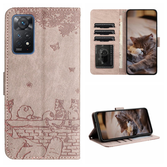 For Xiaomi Redmi Note 11 Pro 4G/5G Global Cat Embossing Pattern Leather Phone Case with Lanyard(Grey) - Redmi Note 11 Pro Case by buy2fix | Online Shopping UK | buy2fix