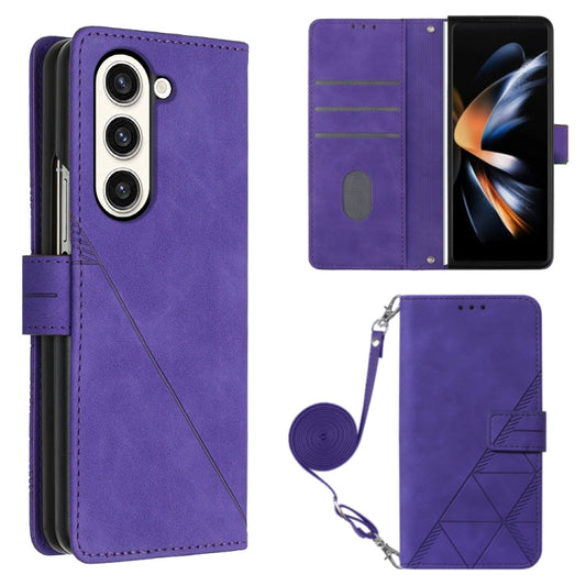 For Samsung Galaxy Z Fold5 5G Crossbody 3D Embossed Flip Leather Phone Case(Purple) - Galaxy Z Fold5 Cases by buy2fix | Online Shopping UK | buy2fix