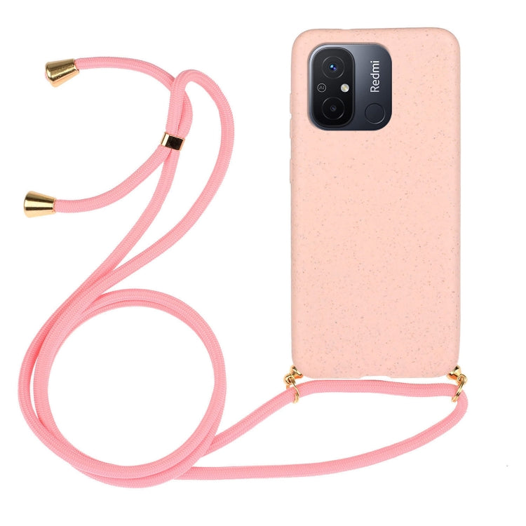 For Xiaomi Redmi 12C Wheat Straw Material + TPU Phone Case with Lanyard(Pink) - Xiaomi Cases by buy2fix | Online Shopping UK | buy2fix