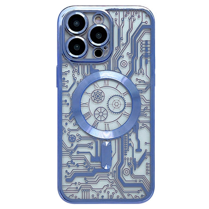 For iPhone 12 Pro Max Electroplated Circuit Board Pattern MagSafe Phone Case(Sierra Blue) - iPhone 12 Pro Max Cases by buy2fix | Online Shopping UK | buy2fix