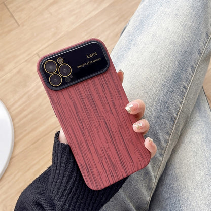 For iPhone 12 Pro Wood Grain TPU Phone Case with Lens Film(Red) - iPhone 12 / 12 Pro Cases by buy2fix | Online Shopping UK | buy2fix