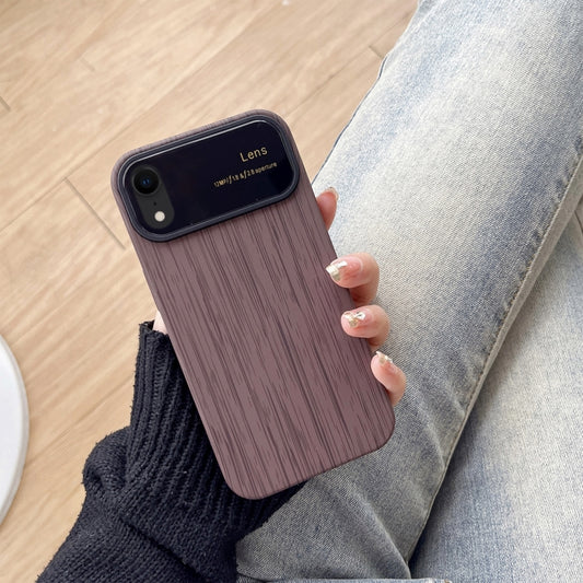 For iPhone XR Wood Grain TPU Phone Case with Lens Film(Grey) - More iPhone Cases by buy2fix | Online Shopping UK | buy2fix