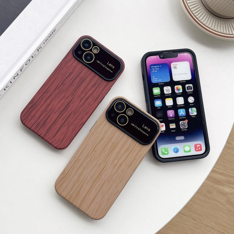 For iPhone 13 Wood Grain TPU Phone Case with Lens Film(Brown) - iPhone 13 Cases by buy2fix | Online Shopping UK | buy2fix