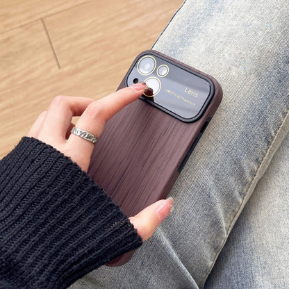 For iPhone XR Wood Grain TPU Phone Case with Lens Film(Brown) - More iPhone Cases by buy2fix | Online Shopping UK | buy2fix