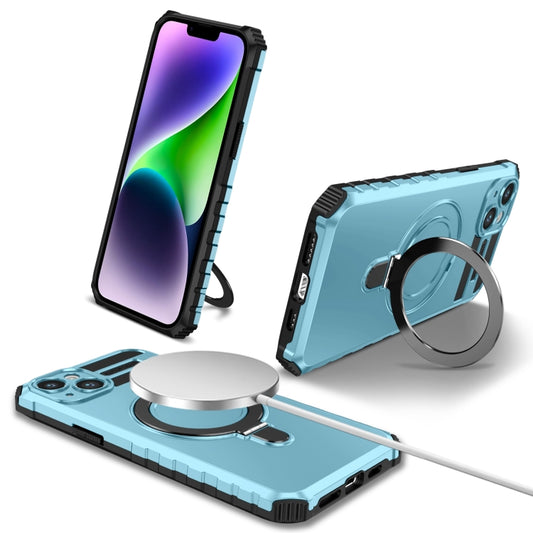 For iPhone 15 MagSafe Magnetic Holder Phone Case(Light Blue) - iPhone 15 Cases by buy2fix | Online Shopping UK | buy2fix